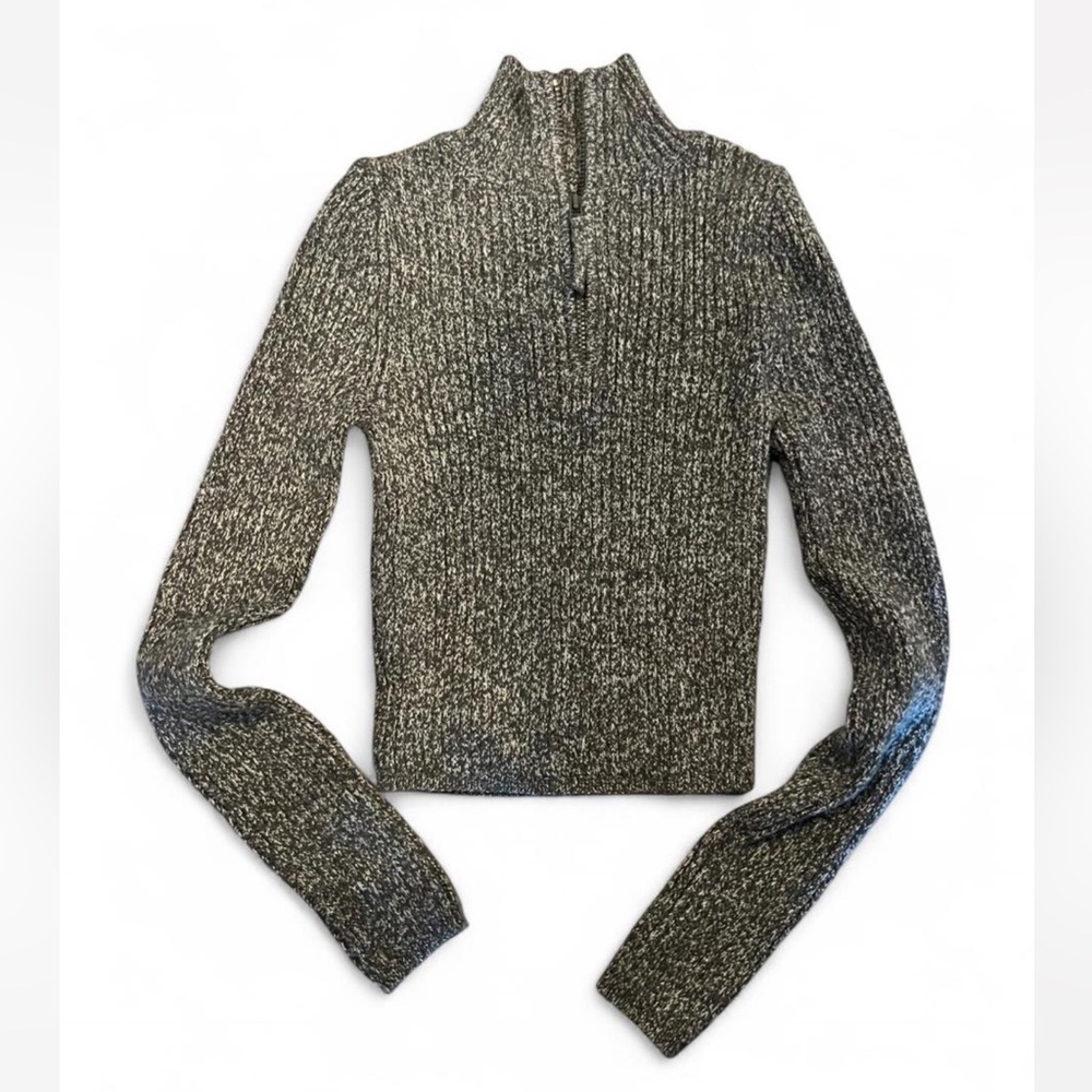 aerie Marled Gray Half-Zip Turtleneck Sweater